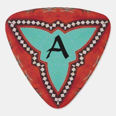 RED BLUE ABSTRACT GEOMETRIC TRIANGLE MONOGRAM GUITAR PICK