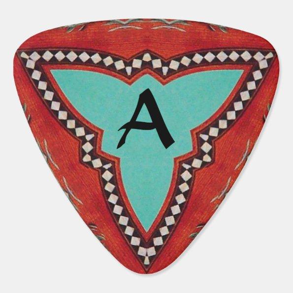RED BLUE ABSTRACT GEOMETRIC TRIANGLE MONOGRAM GUITAR PICK