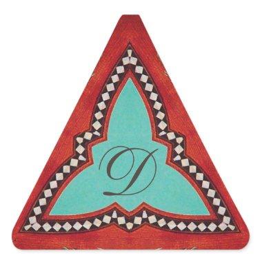 RED BLUE ABSTRACT GEOMETRIC TRIANGLE MONOGRAM TRIANGLE STICKER