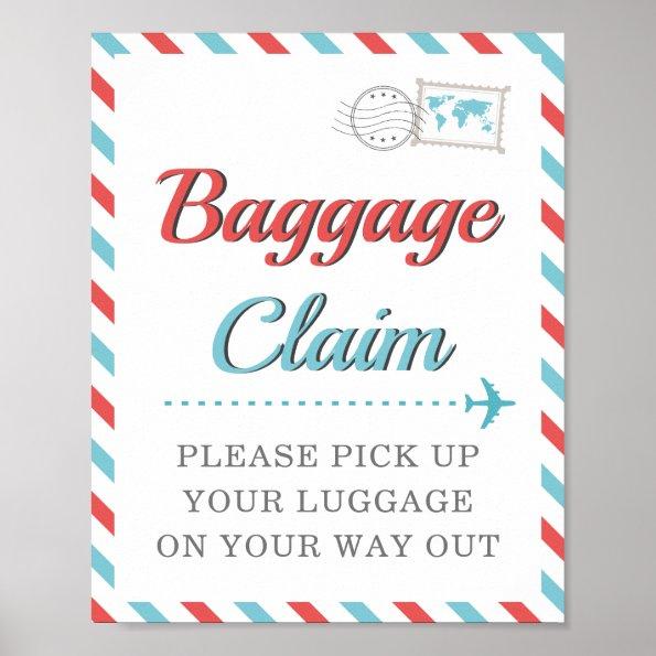 Red Blue Baggage Claim Travel Airplane Favor Table Poster