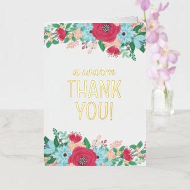 Red Blue Flowers A Warm Thank You Foil Greeting Invitations