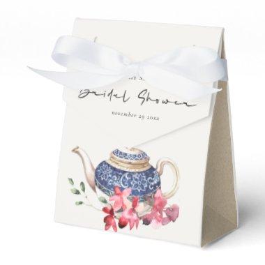 Red Blue Teapot Floral Bridal Shower Tea Party Favor Box