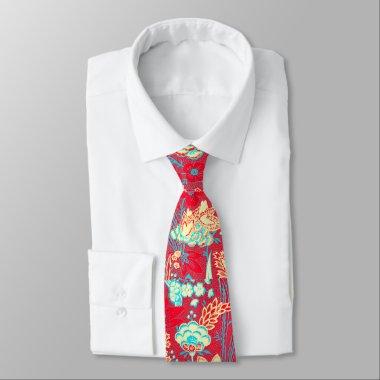 RED BLUE WHITE WILD FLOWERS TULIPS,LEAVES FLORAL NECK TIE