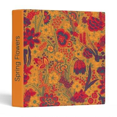 RED BLUE YELLOW WILD FLOWERS TULIPS,LEAVES FLORAL 3 RING BINDER