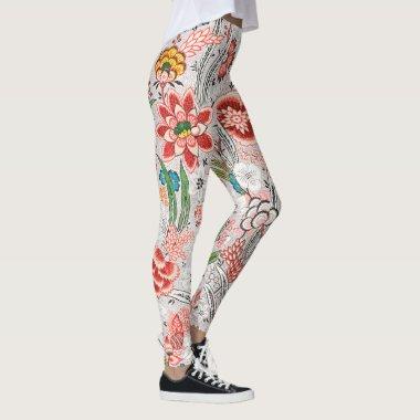 RED BLUE YELLOW WILD FLOWERS TULIPS,LEAVES FLORAL LEGGINGS