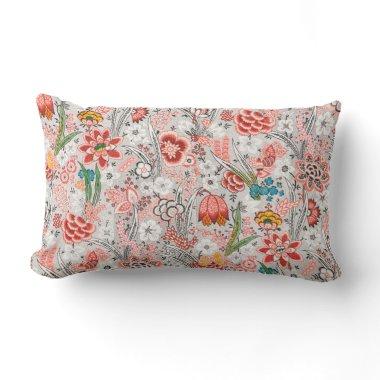 RED BLUE YELLOW WILD FLOWERS TULIPS,LEAVES FLORAL LUMBAR PILLOW