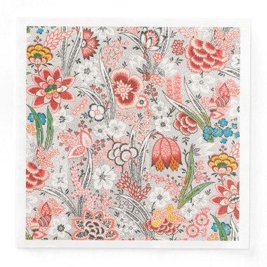RED BLUE YELLOW WILD FLOWERS TULIPS,LEAVES FLORAL PAPER DINNER NAPKINS