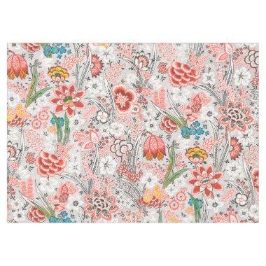 RED BLUE YELLOW WILD FLOWERS TULIPS,LEAVES FLORAL TABLECLOTH