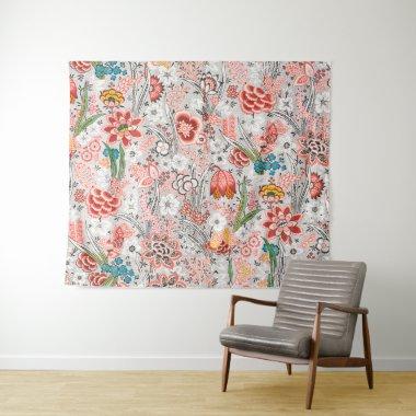 RED BLUE YELLOW WILD FLOWERS TULIPS,LEAVES FLORAL TAPESTRY
