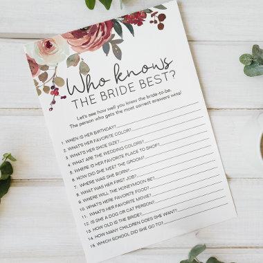 Red Blush Floral Roses Game Who Knows Bride Best Flyer