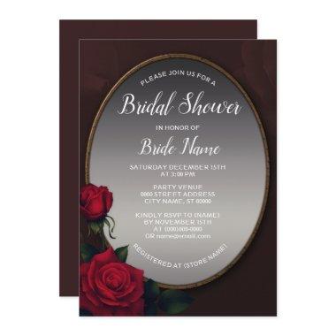 Red Blush Floral Silver Gray Mirror