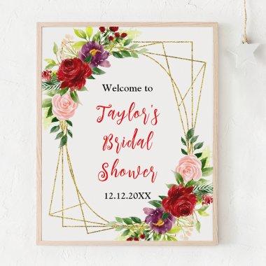 Red Blush Pink Floral  Welcome Sign