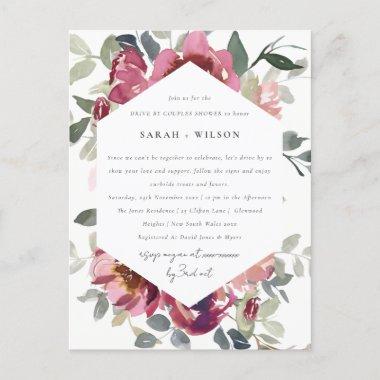 RED BLUSH ROSE FLORAL DRIVE BY COUPLES SHOWER POSTInvitations