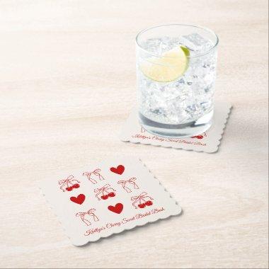 Red Bow Cherry Sweet  Paper Coaster