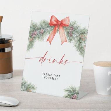 Red Bow Christmas Drinks Pedestal Sign
