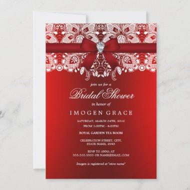 Red Bow & Lace Bridal Shower Invitations