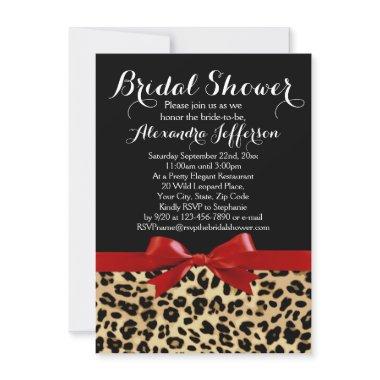 Red Bow Leopard Print Bridal Shower Invitations