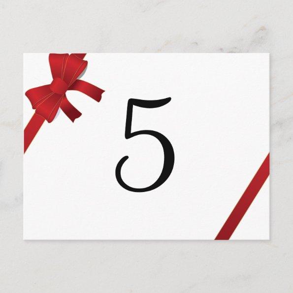 Red Bows Winter Wedding Table Number