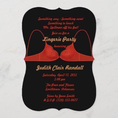Red Bra on Black Lingerie Shower Invitations