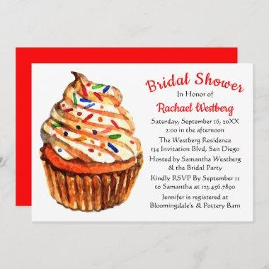 Red Bridal Shower Cupcake Frosting Wedding Party Invitations