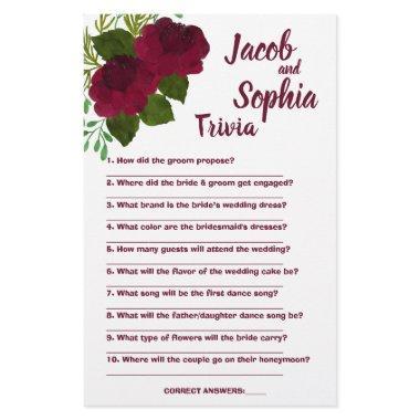 RED BRIDE & GROOM TRIVIA SHOWER GAME  FLYER
