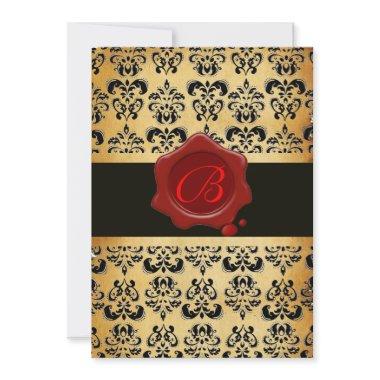 RED BROWN AND BLACK DAMASK ,WAX SEAL MONOGRAM