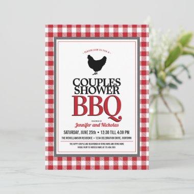 Red Buffalo Check Couples Wedding Shower BBQ Invitations