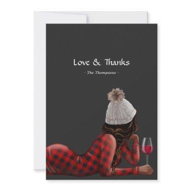 Red Buffalo Plaid Christmas Wine Thank You Invitations