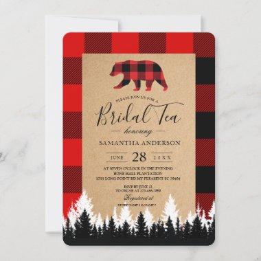 Red Buffalo Plaid Vintage Craft  Bridal Tea Invit Invitations