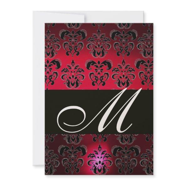 RED BURGUNDY BLACK DAMASK MONOGRAM ruby champagne