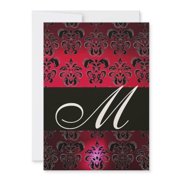 RED BURGUNDY BLACK DAMASK MONOGRAM ruby champagne Invitations