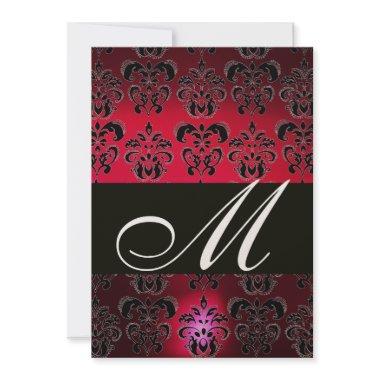 RED BURGUNDY BLACK DAMASK MONOGRAM ruby gold Invitations