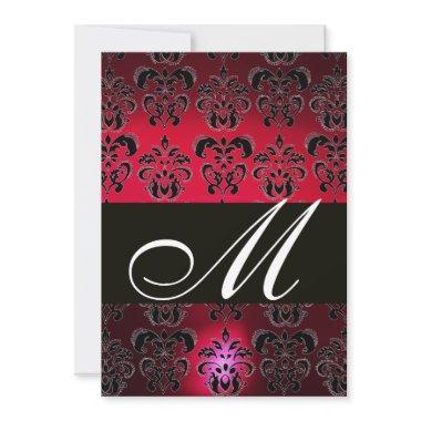 RED BURGUNDY BLACK DAMASK MONOGRAM ruby white Invitations