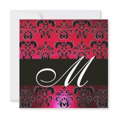 RED BURGUNDY BLACK DAMASK MONOGRAM , ruby white Invitations