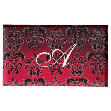 RED BURGUNDY BLACK WHITE CLASSY DAMASK MONOGRAM PLACE  HOLDER