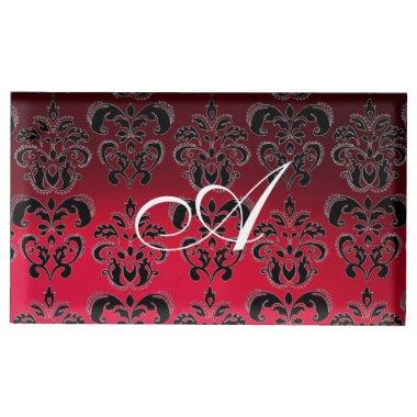 RED BURGUNDY BLACK WHITE CLASSY DAMASK MONOGRAM PLACE Invitations HOLDER