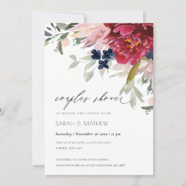 Red Burgundy Blush Floral Couples Shower Invite