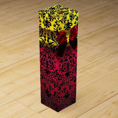 RED BURGUNDY RIBBON, BLACK GOLD ART NOUVEAU DAMASK WINE BOX