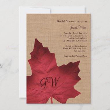 Red Burlap Monogrammed Bridal Shower Invitations