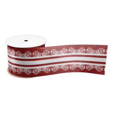 Red Burlap with White Faux Lace Satin Ribbon