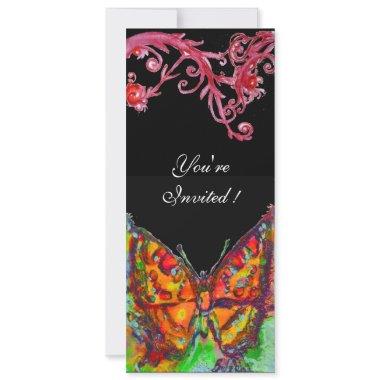 RED BUTTERFLY,FLORAL SWIRLS Gold Yellow Black Invitations