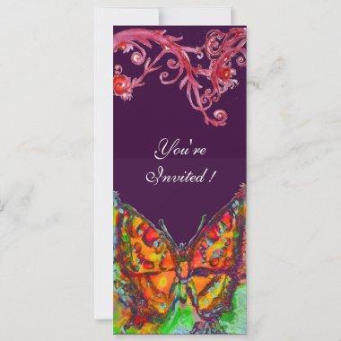 RED BUTTERFLY,FLORAL SWIRLS Gold Yellow Purple Invitations