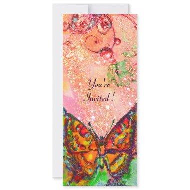 RED BUTTERFLY IN PINK FUCHSIA GOLD SPARKLES Invitations