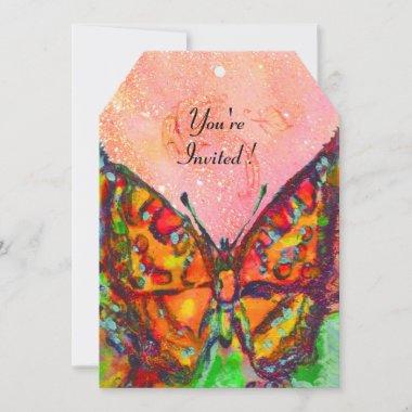 RED BUTTERFLY IN PINK FUCHSIA GOLD SPARKLES Invitations