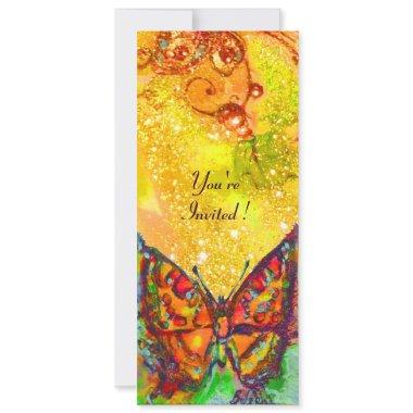 RED BUTTERFLY IN YELLOW BROWN GOLD SPARKLES Invitations