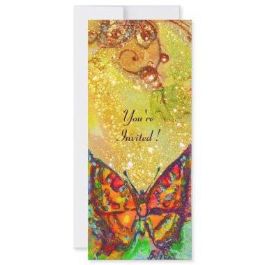 RED BUTTERFLY IN YELLOW BROWN GOLD SPARKLES Invitations