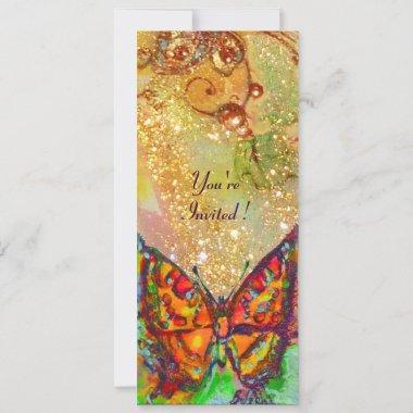 RED BUTTERFLY IN YELLOW BROWN GOLD SPARKLES Invitations