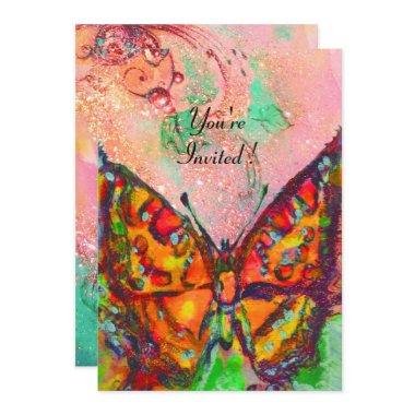 RED BUTTERFLY PINK FUCHSIA GOLD SPARKLES Sweet 16 Invitations