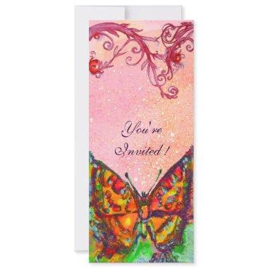 RED BUTTERFLY PINK FUCHSIA SWIRLS,GOLD SPARKLES Invitations