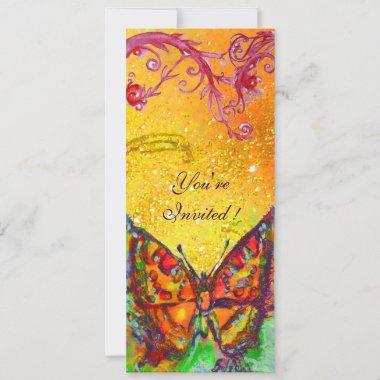 RED BUTTERFLY YELLOW GOLD SPARKLES Sweet 16 Party Invitations